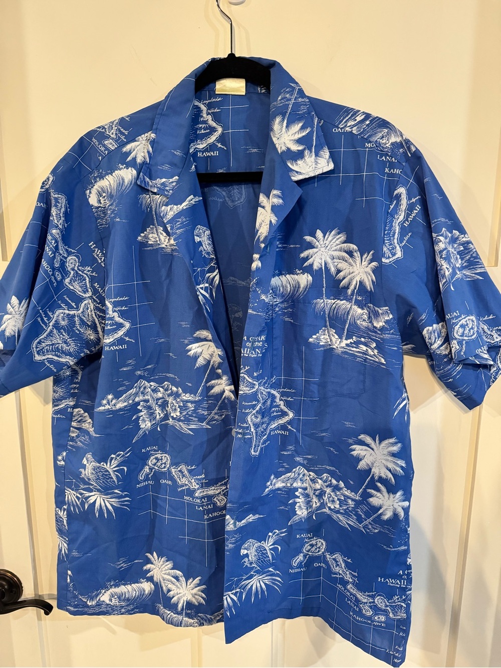 Vintage Blue Hawaiian Map Print Aloha Shirt